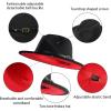 imageEXTREE Wide Brim Wool Felt Fedora Hat for Men and Women with Belt Buckle TwoTone StitchingBlackred2