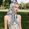 imageEXTREE Womens 35 inch Fashion Headscarf Silk Satin Scarf for Hair Wrapping at Night Bandana Square Scarf for SleepingHundred Flowers Light Blue Twill