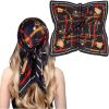 imageEXTREE Fashion Silky Satin Headscarf for Women Girls Exquisite Pattern Lightweight Silk Graceful Scarfs 275 x 275 inchesNavy Blue Belt