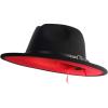 imageEXTREE Wide Brim Wool Felt Fedora Hat for Men and Women with Belt Buckle TwoTone StitchingBlackred2