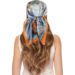 imageEXTREE 100 Pure Mulberry Silk Scarf Fashion Hair for Women Scarf Lightweight Square Neckerchief 275 275 inchesAnimal Carnival Blue