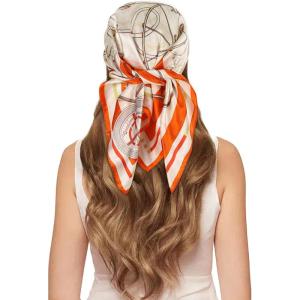 imageEXTREE 100 Pure Mulberry Silk Scarf Fashion Hair for Women Scarf Lightweight Square Neckerchief 275 275 inchesBalance Wagon Orange