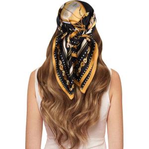 imageEXTREE 100 Pure Mulberry Silk Scarf Fashion Hair for Women Scarf Lightweight Square Neckerchief 275 275 inchesBlack Horse and Carriage