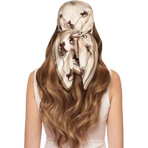 imageEXTREE 100 Pure Mulberry Silk Scarf Fashion Hair for Women Scarf Lightweight Square Neckerchief 275 275 inchesCarriage Champagne Color