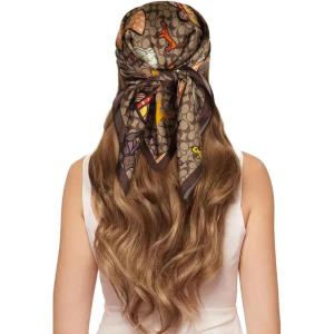 imageEXTREE 100 Pure Mulberry Silk Scarf Fashion Hair for Women Scarf Lightweight Square Neckerchief 275 275 inchesCartoon Graffiti