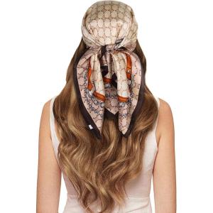 imageEXTREE 100 Pure Mulberry Silk Scarf Fashion Hair for Women Scarf Lightweight Square Neckerchief 275 275 inchesChain Brown