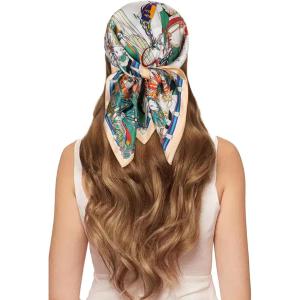 imageEXTREE 100 Pure Mulberry Silk Scarf Fashion Hair for Women Scarf Lightweight Square Neckerchief 275 275 inchesColorful Animal Apricot