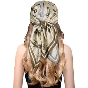imageEXTREE 100 Pure Mulberry Silk Scarf Fashion Hair for Women Scarf Lightweight Square Neckerchief 275 275 inchesCream Horse