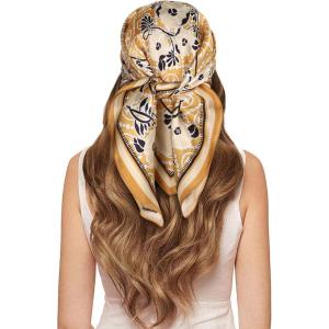 imageEXTREE 100 Pure Mulberry Silk Scarf Fashion Hair for Women Scarf Lightweight Square Neckerchief 275 275 inchesCross Flower