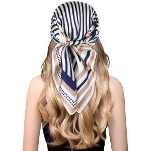 imageEXTREE 100 Pure Mulberry Silk Scarf Fashion Hair for Women Scarf Lightweight Square Neckerchief 275 275 inchesDark Blue Geometry