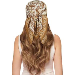 imageEXTREE 100 Pure Mulberry Silk Scarf Fashion Hair for Women Scarf Lightweight Square Neckerchief 275 275 inchesDeciduous Palm Tree