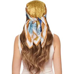 imageEXTREE 100 Pure Mulberry Silk Scarf Fashion Hair for Women Scarf Lightweight Square Neckerchief 275 275 inchesDifferent Lines Yellow Edge
