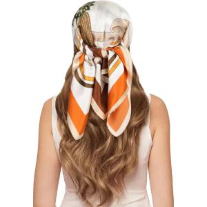imageEXTREE 100 Pure Mulberry Silk Scarf Fashion Hair for Women Scarf Lightweight Square Neckerchief 275 275 inchesGorgeous Orange Coffee