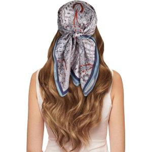 imageEXTREE 100 Pure Mulberry Silk Scarf Fashion Hair for Women Scarf Lightweight Square Neckerchief 275 275 inchesGray Stitching Totem