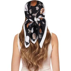 imageEXTREE 100 Pure Mulberry Silk Scarf Fashion Hair for Women Scarf Lightweight Square Neckerchief 275 275 inchesLing Luo Black Ball
