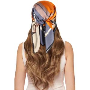 imageEXTREE 100 Pure Mulberry Silk Scarf Fashion Hair for Women Scarf Lightweight Square Neckerchief 275 275 inchesLove Ring Belt Orange