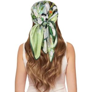 imageEXTREE 100 Pure Mulberry Silk Scarf Fashion Hair for Women Scarf Lightweight Square Neckerchief 275 275 inchesOil Painting Green