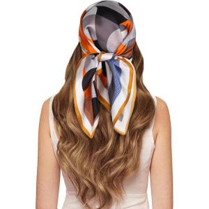 imageEXTREE 100 Pure Mulberry Silk Scarf Fashion Hair for Women Scarf Lightweight Square Neckerchief 275 275 inchesPony Jumping Orange