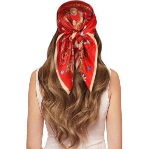 imageEXTREE 100 Pure Mulberry Silk Scarf Fashion Hair for Women Scarf Lightweight Square Neckerchief 275 275 inchesRed Horse