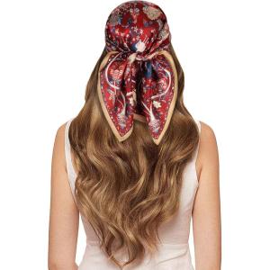 imageEXTREE 100 Pure Mulberry Silk Scarf Fashion Hair for Women Scarf Lightweight Square Neckerchief 275 275 inchesRed Tree of Life