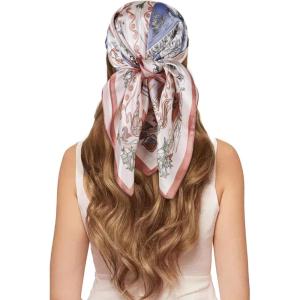 imageEXTREE 100 Pure Mulberry Silk Scarf Fashion Hair for Women Scarf Lightweight Square Neckerchief 275 275 inchesRoman Garden Lotus Root Starch