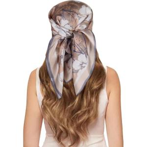 imageEXTREE 100 Pure Mulberry Silk Scarf Fashion Hair for Women Scarf Lightweight Square Neckerchief 275 275 inchesTemperament White Flowers
