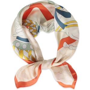 imageEXTREE Fashion Silky Satin Headscarf for Women Girls Exquisite Pattern Lightweight Silk Graceful Scarfs 275 x 275 inchesBeige Horse Orange Edge