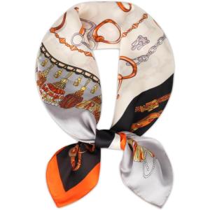 imageEXTREE Fashion Silky Satin Headscarf for Women Girls Exquisite Pattern Lightweight Silk Graceful Scarfs 275 x 275 inchesBlack and Orange Tassel