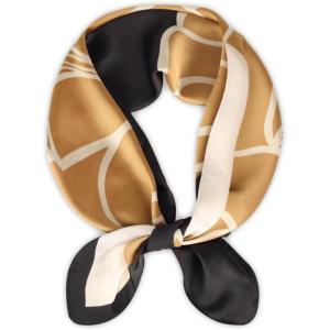 imageEXTREE Fashion Silky Satin Headscarf for Women Girls Exquisite Pattern Lightweight Silk Graceful Scarfs 275 x 275 inchesCamellia Beige Black