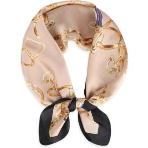imageEXTREE Fashion Silky Satin Headscarf for Women Girls Exquisite Pattern Lightweight Silk Graceful Scarfs 275 x 275 inchesChain Beige