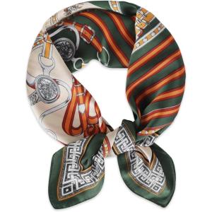 imageEXTREE Fashion Silky Satin Headscarf for Women Girls Exquisite Pattern Lightweight Silk Graceful Scarfs 275 x 275 inchesChain Great Wall Green