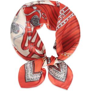 imageEXTREE Fashion Silky Satin Headscarf for Women Girls Exquisite Pattern Lightweight Silk Graceful Scarfs 275 x 275 inchesChain Great Wall Red Rice