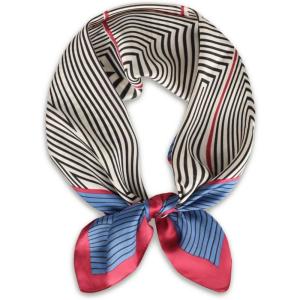 imageEXTREE Fashion Silky Satin Headscarf for Women Girls Exquisite Pattern Lightweight Silk Graceful Scarfs 275 x 275 inchesContrasting Stripes Blue and Red