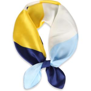 imageEXTREE Fashion Silky Satin Headscarf for Women Girls Exquisite Pattern Lightweight Silk Graceful Scarfs 275 x 275 inchesDiagonal Diamond Blue and Yellow