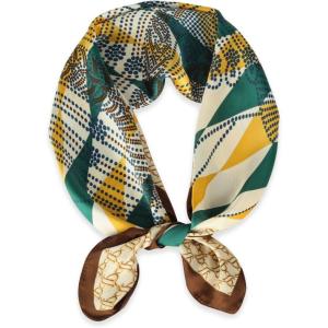 imageEXTREE Fashion Silky Satin Headscarf for Women Girls Exquisite Pattern Lightweight Silk Graceful Scarfs 275 x 275 inchesDiamond Brown Edge