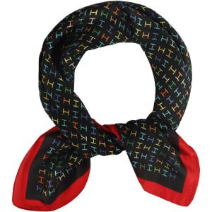 imageEXTREE Fashion Silky Satin Headscarf for Women Girls Exquisite Pattern Lightweight Silk Graceful Scarfs 275 x 275 inchesElegant Black Rainbow Letters