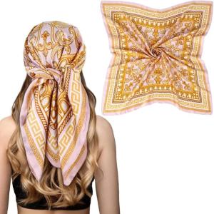 imageEXTREE Fashion Silky Satin Headscarf for Women Girls Exquisite Pattern Lightweight Silk Graceful Scarfs 275 x 275 inchesFlower Vine Light Purple