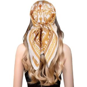 imageEXTREE Fashion Silky Satin Headscarf for Women Girls Exquisite Pattern Lightweight Silk Graceful Scarfs 275 x 275 inchesFlower Vine White Background