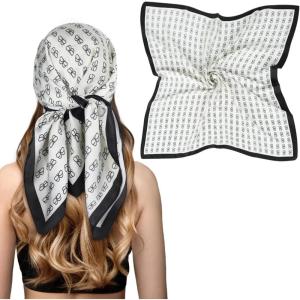 imageEXTREE Fashion Silky Satin Headscarf for Women Girls Exquisite Pattern Lightweight Silk Graceful Scarfs 275 x 275 inchesFluttering Butterfly Beige