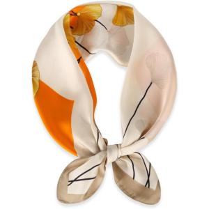 imageEXTREE Fashion Silky Satin Headscarf for Women Girls Exquisite Pattern Lightweight Silk Graceful Scarfs 275 x 275 inchesGinkgo Leaf Orange