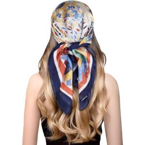 imageEXTREE Fashion Silky Satin Headscarf for Women Girls Exquisite Pattern Lightweight Silk Graceful Scarfs 275 x 275 inchesGraffiti Color