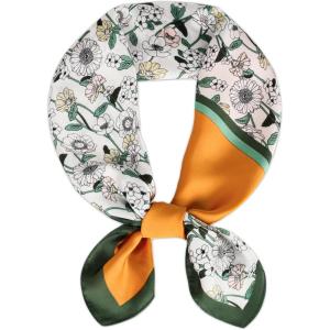 imageEXTREE Fashion Silky Satin Headscarf for Women Girls Exquisite Pattern Lightweight Silk Graceful Scarfs 275 x 275 inchesGreen Floral Frame