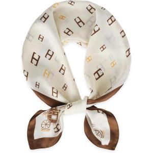 imageEXTREE Fashion Silky Satin Headscarf for Women Girls Exquisite Pattern Lightweight Silk Graceful Scarfs 275 x 275 inchesH Carriage Off White