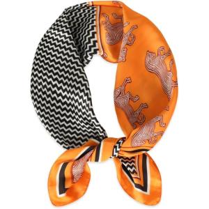 imageEXTREE Fashion Silky Satin Headscarf for Women Girls Exquisite Pattern Lightweight Silk Graceful Scarfs 275 x 275 inchesHerringbone Carriage Orange Frame