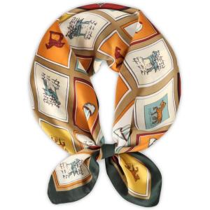 imageEXTREE Fashion Silky Satin Headscarf for Women Girls Exquisite Pattern Lightweight Silk Graceful Scarfs 275 x 275 inchesHorse Checkered Dark Green Frame