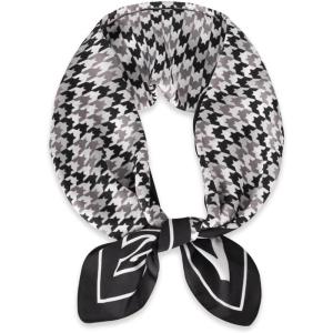 imageEXTREE Fashion Silky Satin Headscarf for Women Girls Exquisite Pattern Lightweight Silk Graceful Scarfs 275 x 275 inchesHoundstooth Black and White