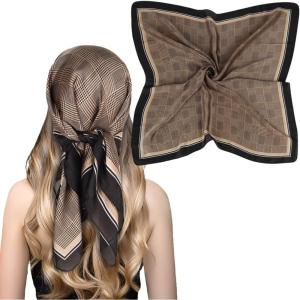 imageEXTREE Fashion Silky Satin Headscarf for Women Girls Exquisite Pattern Lightweight Silk Graceful Scarfs 275 x 275 inchesHoundstooth Copper