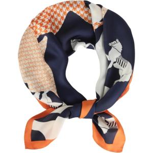 imageEXTREE Fashion Silky Satin Headscarf for Women Girls Exquisite Pattern Lightweight Silk Graceful Scarfs 275 x 275 inchesHoundstooth Pony Navy Blue Bottom