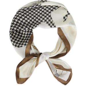 imageEXTREE Fashion Silky Satin Headscarf for Women Girls Exquisite Pattern Lightweight Silk Graceful Scarfs 275 x 275 inchesKhaki White Horse