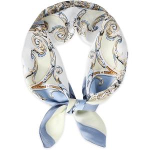 imageEXTREE Fashion Silky Satin Headscarf for Women Girls Exquisite Pattern Lightweight Silk Graceful Scarfs 275 x 275 inchesLace Bronze Mirror Light Blue